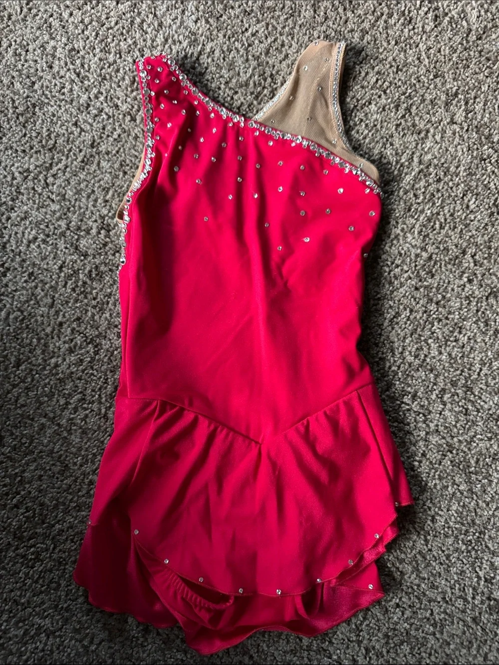 Girls Red One-Shoulder Skating Dress with Rhinestones - Brad Griffies size 2